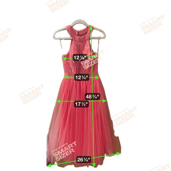 👗 Teeze Me Coral Pink Lace Halter Tulle Dress Size XS/S Prom Formal - Picture 8 of 8